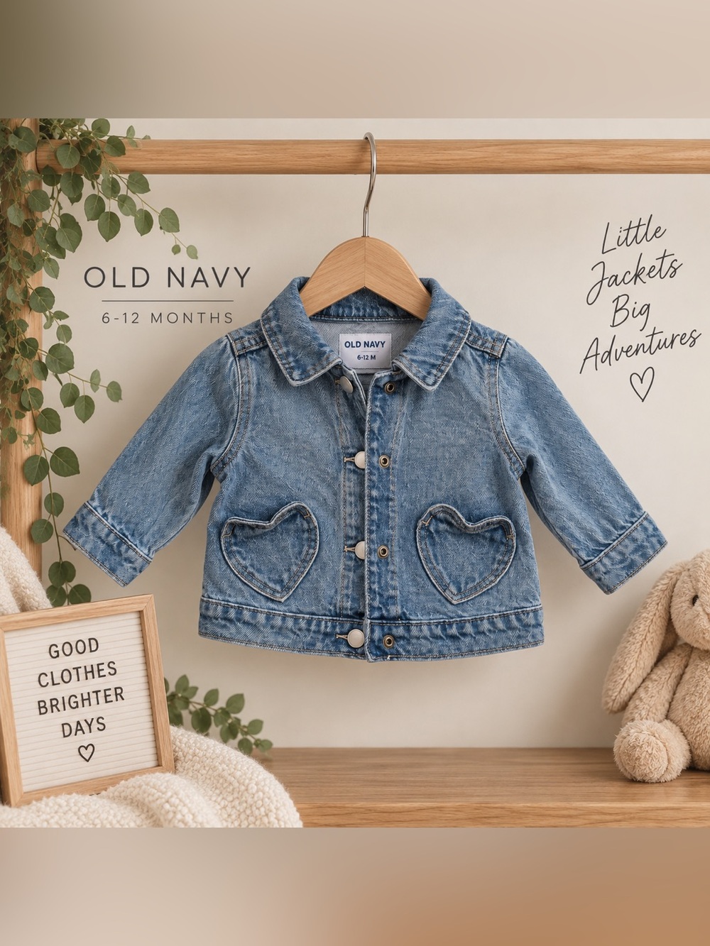 Old Navy Baby Girls 6–12M Denim Jean Jacket with Heart Pockets